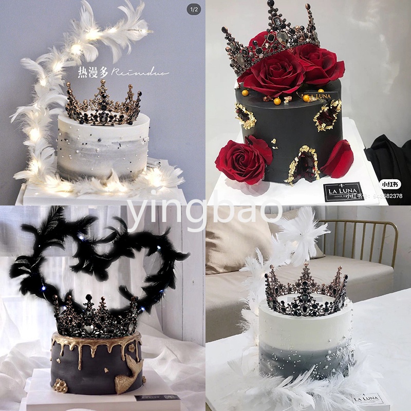 Phụ Kiện Trang Trí Bánh Kem Hình Vương Miện Đính Pha Lê Đen Sang Trọng
