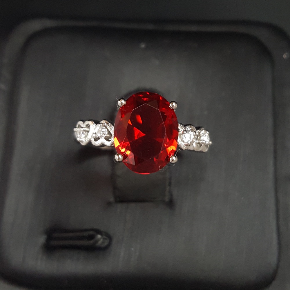 Nhẫn Đeo Tay Mạ Bạc Đính Đá Ruby Nhân Tạo Sang Trọng Điều Chỉnh Được Dành Cho Nữ 925