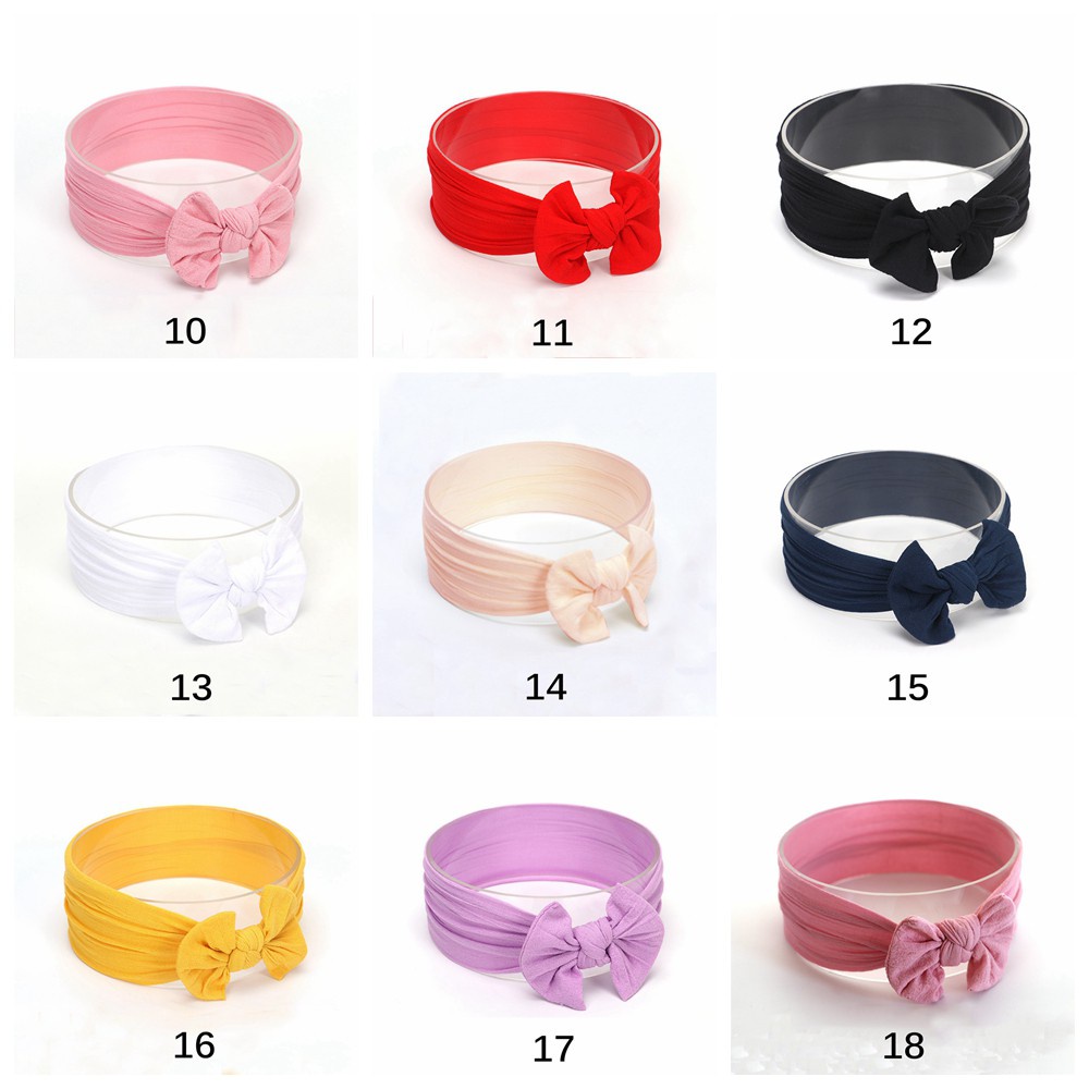 Băng Đô Cài Tóc Tai Thỏ Co Giãn Bằng Nylon Đính Nơ Dễ Thương Cho Bé Gái