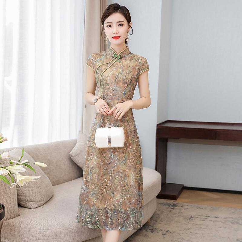Đầm Sườn Xám Cách Tân Dáng Dài In Họa Tiết Thời Trang Mùa Hè Mới Cho Nữ