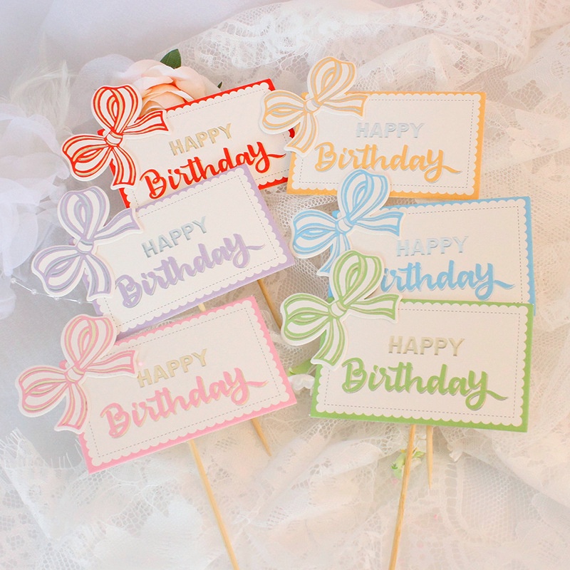 Phụ Kiện Cắm Bánh Sinh Nhật Hình Chữ Happy Birthday Phối Ren Nhiều Màu