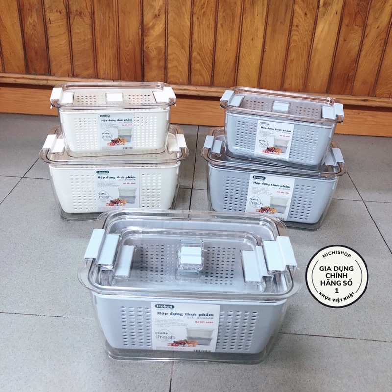 Hộp Đựng Thực Phẩm 2 Lớp Để Tủ Lạnh Có Lỗ Thoát Khí Cao Cấp Hokori Nhựa Việt Nhật, Hộp Bảo Quản Rau Củ Kèm Rổ Ráo Nước