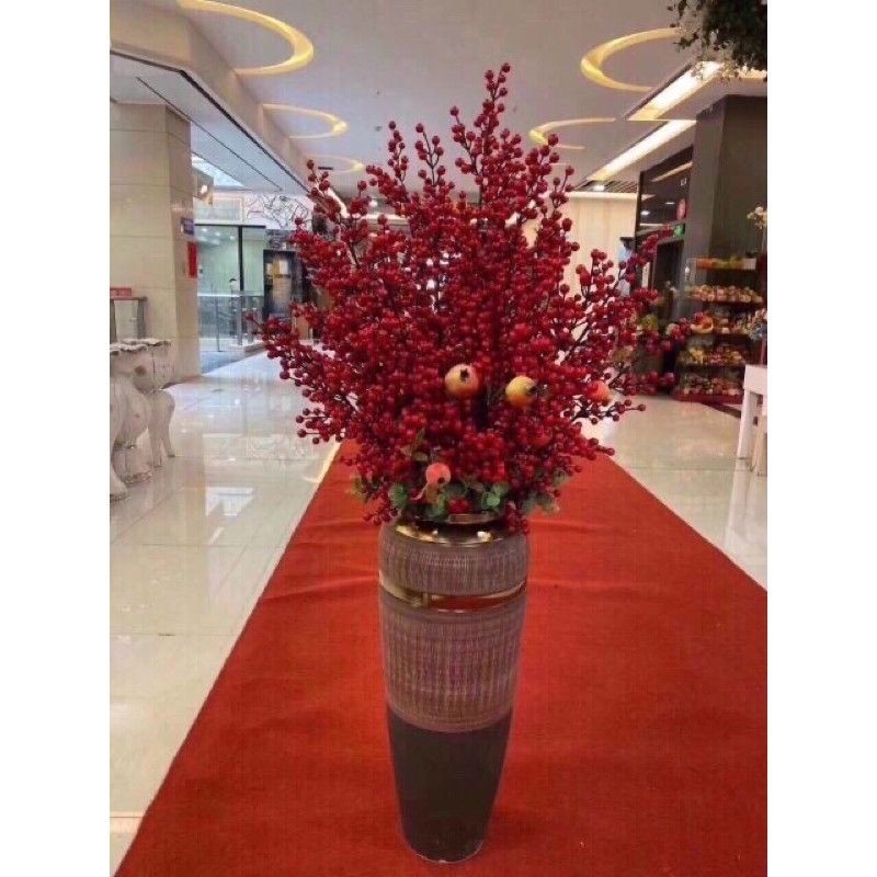 Cành cherry đỏ . Đào đông quả đỏ mọng siêu to dài 1mét 12nhánh trang trí nhà cửa, văn phòng....
