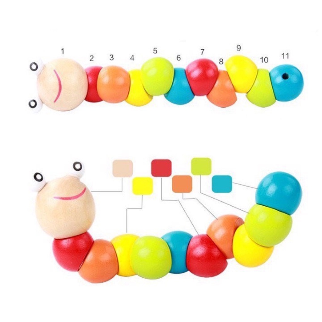 Đồ chơi gỗ sâu gỗ uốn dẻo giúp phân biệt màu sắc và phát triển tư duy Bonkids toys