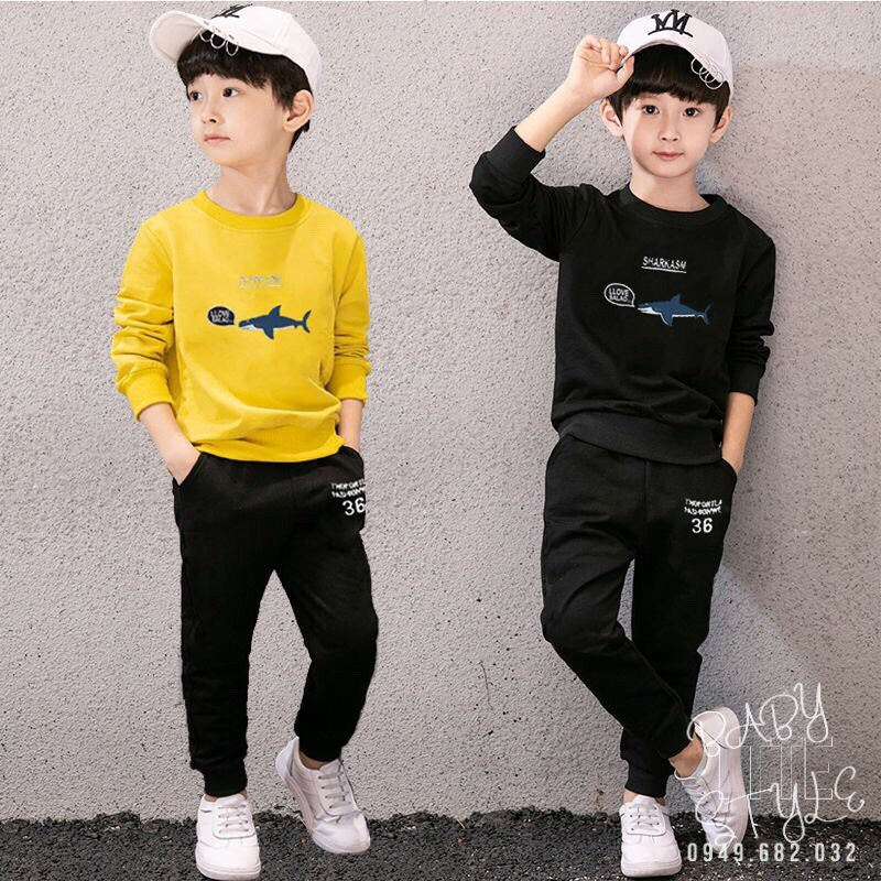 Bộ dài tay thu đông "CÁ.MẬP" 14-48kg cho bé trai từ 4-14 tuổi. Thiết kế đẹp, năng động. B25