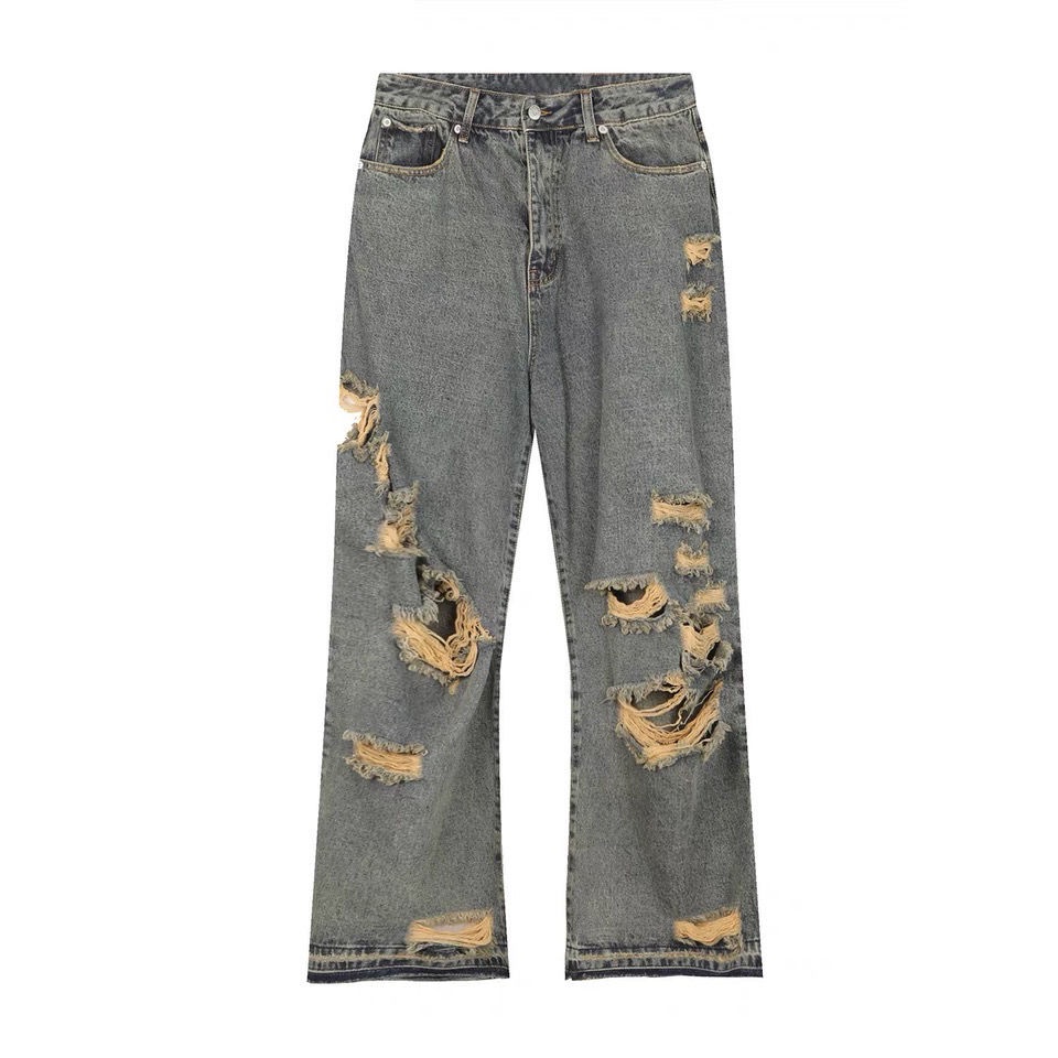 Quần Jeans Dài Phối Vết Rách Cá Tính Cho Nam