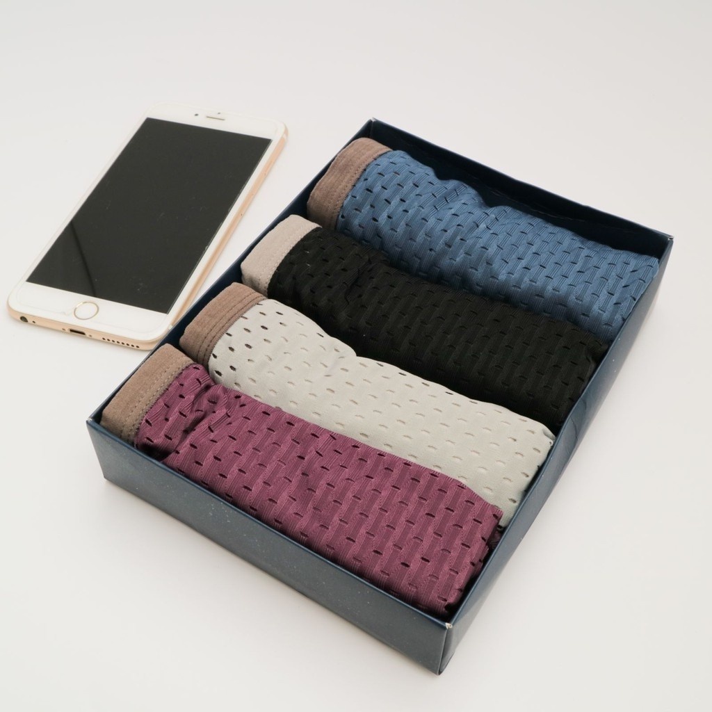 Quần lót nam thông hơi thoáng mát dạng lưới, quần boxer kháng khuẩn co dãn 4 chiều chất vải cotton Hộp 4 cái Angola