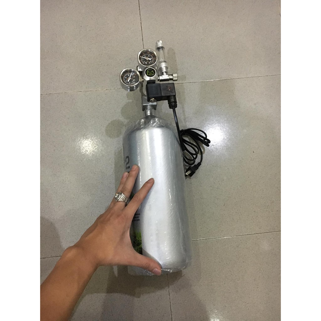 Bình co2 thép 2kg lùn + van điện mufan - dành cho hồ thủy sinh