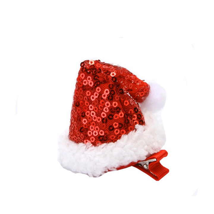 Kẹp tóc hình nón ông già Noel bằng vải vài sequin nhiều họa tiết xinh xắn ngộ nghĩnh BBShine (1pc) – P133