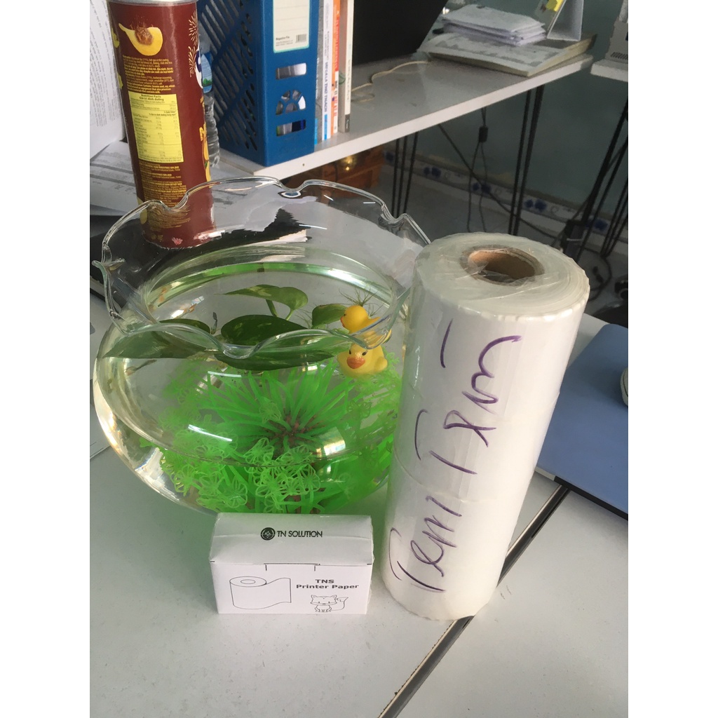 Giấy decal nhiệt in tem nhãn logo, lời cám ơn 50x50 cuộn dài 30m