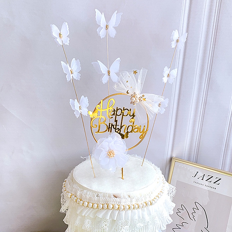 Set Que Cắm Trang Trí Bánh Sinh Nhật Hình Công Chúa Bướm Hồng Sơn Màu Sáng Tạo