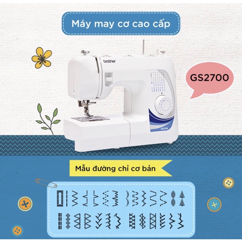 Máy may BROTHER GS2700 tặng 2 chân vịt giá 190.000d