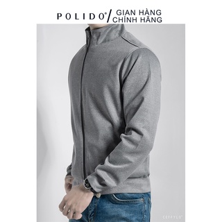 Áo Khoác Nỉ Nam Cổ Dựng CEFFYLO Màu Xám Ấm Áp Chất Vải Thể Thao Co Giãn