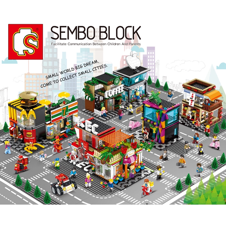 601023 senbao 601017 Children's puzzle building blocks street view architecture