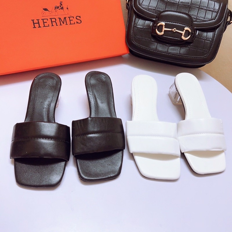 Bán Sỉ- Dép cao gót quai bản phồng da lì gót trong 5cm siêu xinh