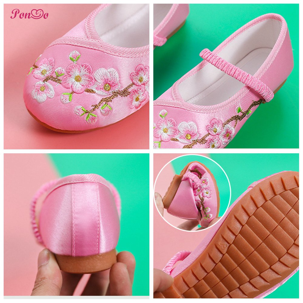 Giày búp bê đế bằng thêu hoa mận phong cách Trung Hoa cổ điển size 25-36 cho bé gái