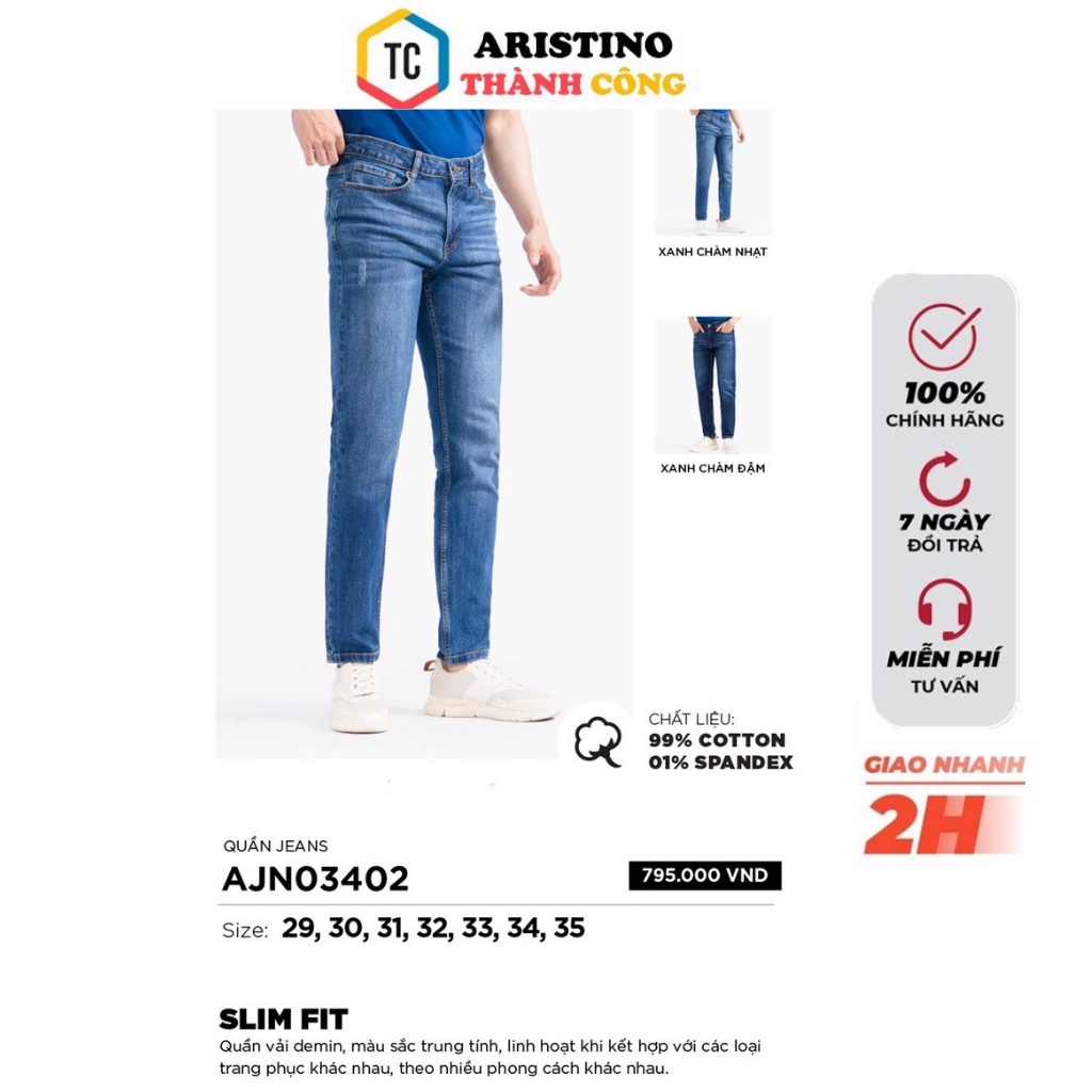 Quần Jeans ARISTINO phom Sim fit mềm mại, xốp nhẹ và thoáng khí - AJN03402