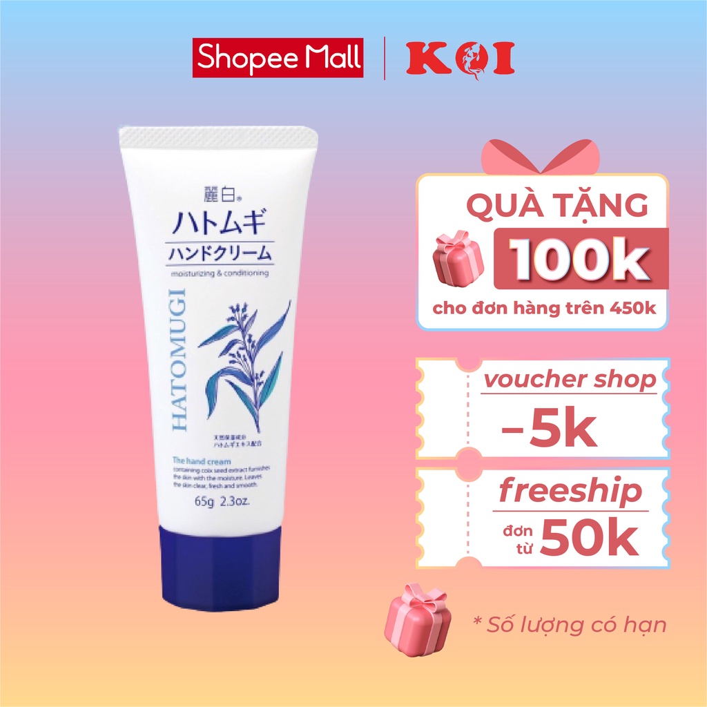 Kem dưỡng da tay mềm mịn Hatomugi Moisturizing & Conditioning The Hand Cream 65g