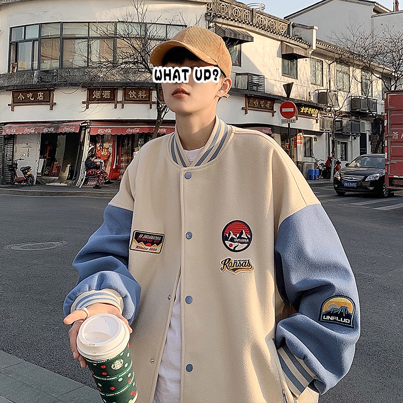 Áo khoác bóng chày cổ tròn 2 lớp thêu hình phong cách sành điệu cỡ M-5XL cho nam và nữ