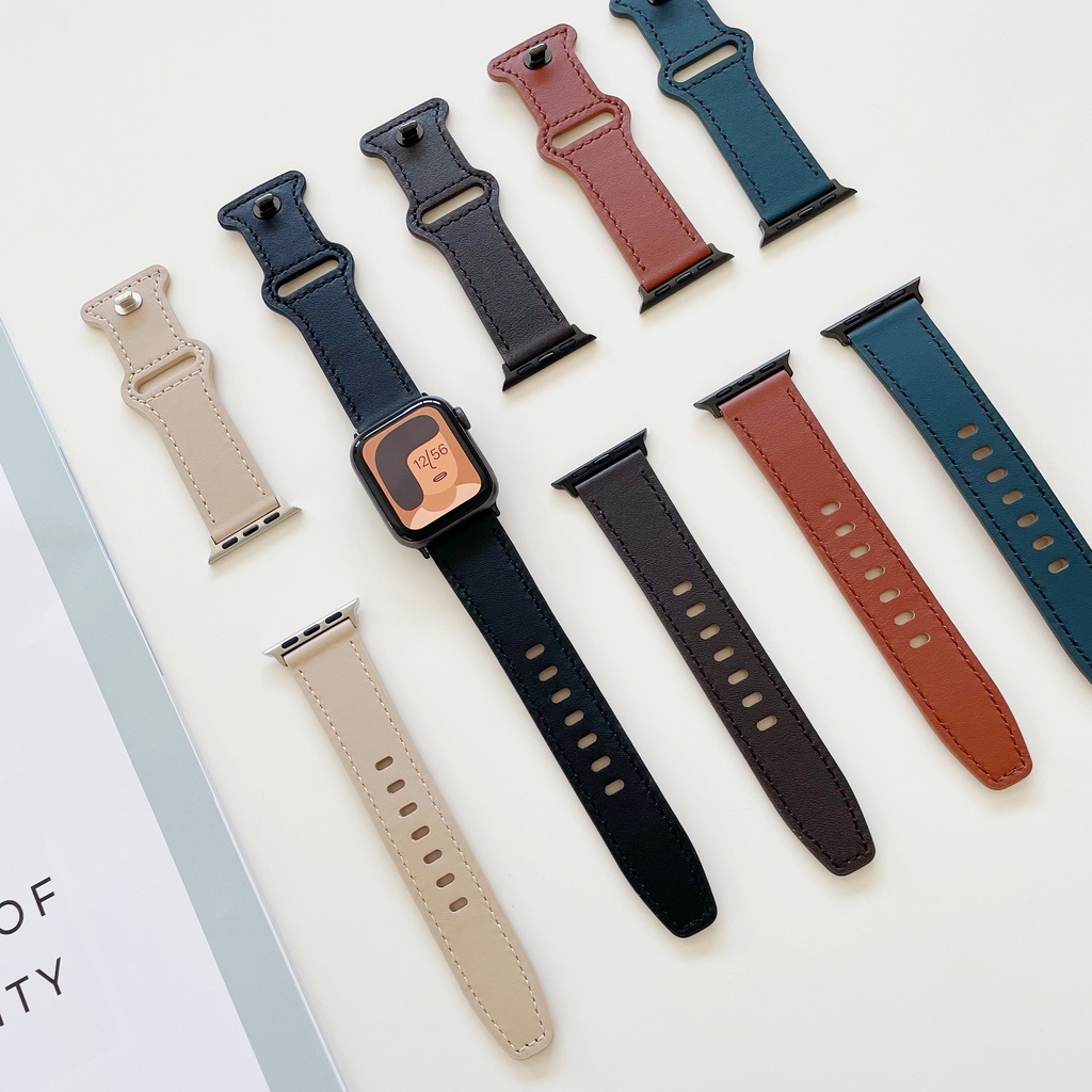 Dây Đeo Bằng Da Có Khóa Kim Loại Nhập Khẩu Cho iwatch series 8 7 6 5 4 SE 3 2 1 45mm 41mm 40mm 44mm 42mm 38mm