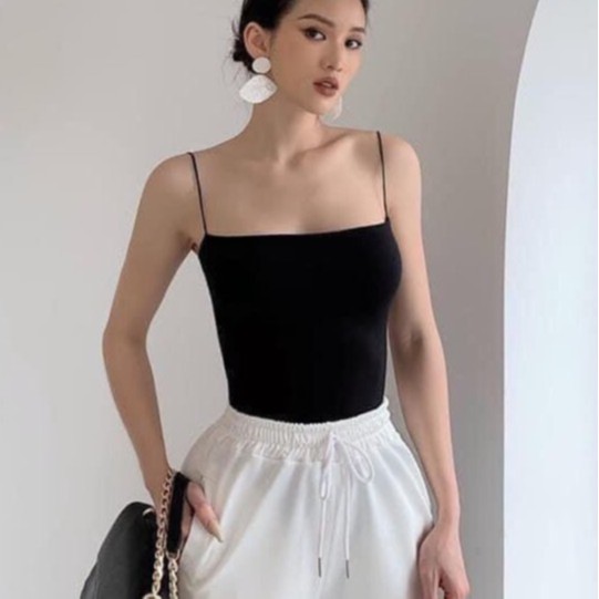 Áo thun 2 dây croptop LYNS chất đẹp, vải Thun Cotton co giãn tốt, dáng ôm, dây bún sợi nhỏ - AD02 | BigBuy360 - bigbuy360.vn