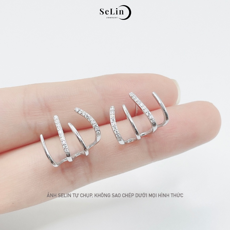 Khuyên tai nữ bạc 925 cá tính đính đá cao cấp dáng ôm kiểu cách Hàn Quốc SELIN JEWELRY - 0040