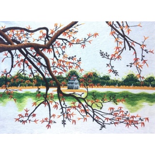 Tranh thêu tay phong cảnh Tháp lộc vừng 35x50cm