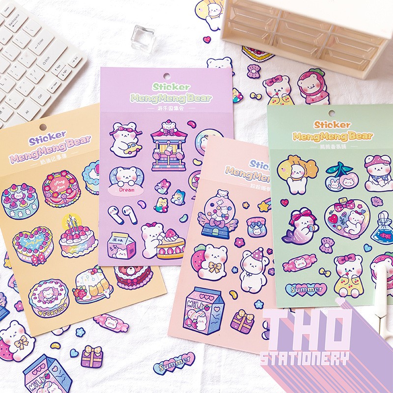 Sticker gấu cute hình dán dễ thương miếng dán công chúa trang trí sổ planner bullet journal dụng cụ dán CAKE BEAR