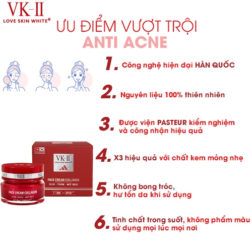 Kem dưỡng da giảm mụn mờ thâm sẹo VK-II Love Skin White Face Cream Collagen 20g