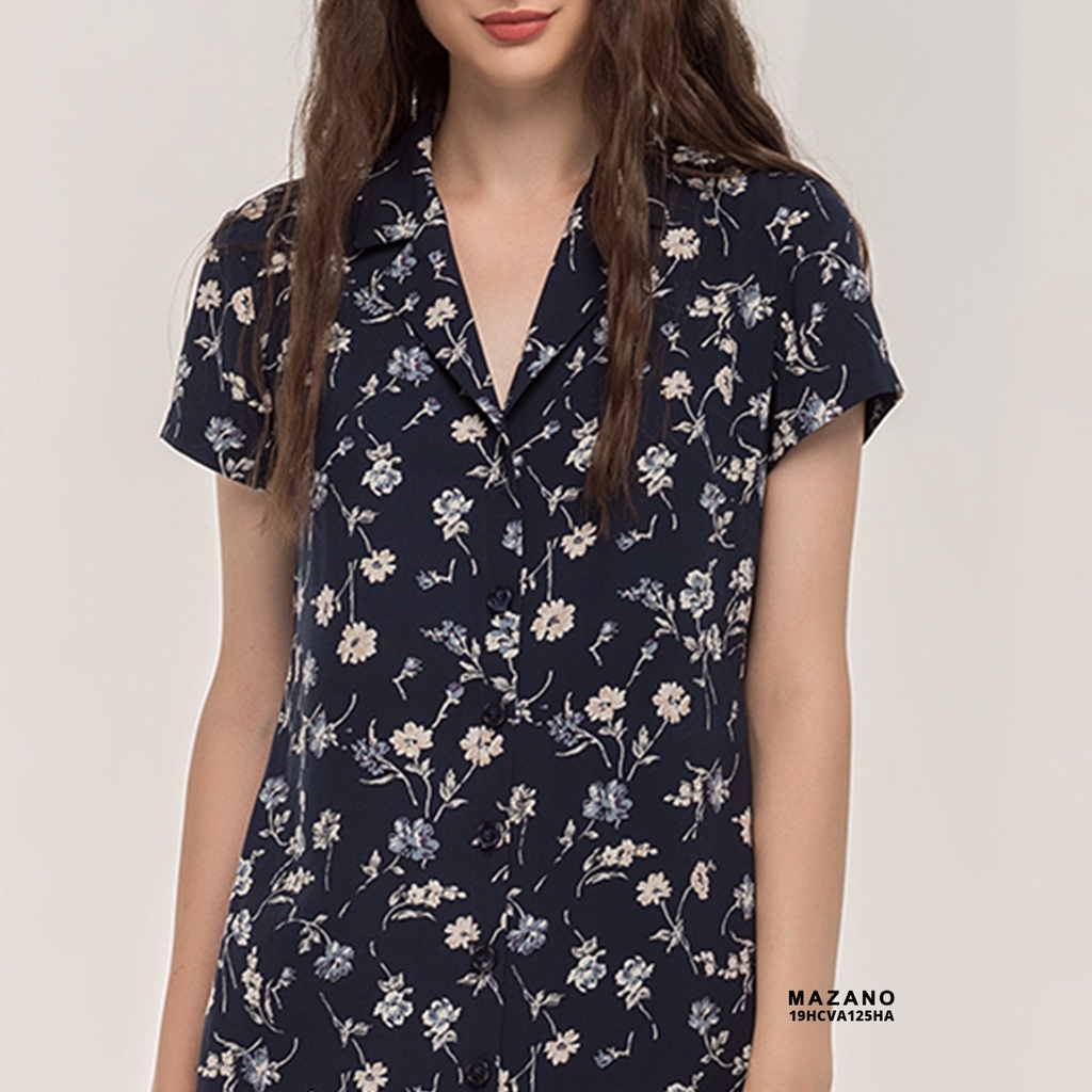 Đầm sơ mi pha hoa trơn MAZANO MS 19HCVA125HA chất liệu vải Hàn thích hợp đi làm đi chơi