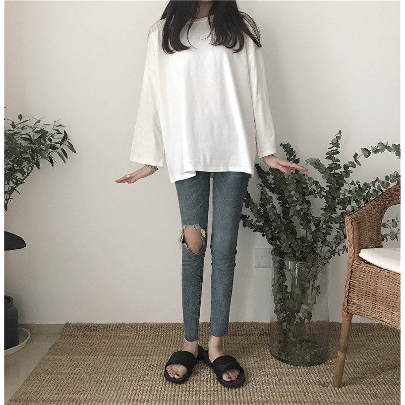 (Sẵn) áo thun tay dài ulzzang áo thu đông áo phông trơn dài tay mỏng form rộng tay rộng free size | BigBuy360 - bigbuy360.vn