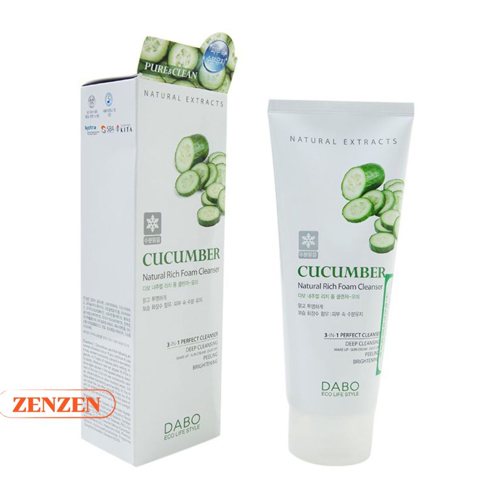 Sữa Rửa Mặt Dabo Hàn Quốc Tinh Chất Dưa Leo 3 in 1 cao cấp , giúp làm mờ vết nám và tàn nhang, giảm nếp nhăn