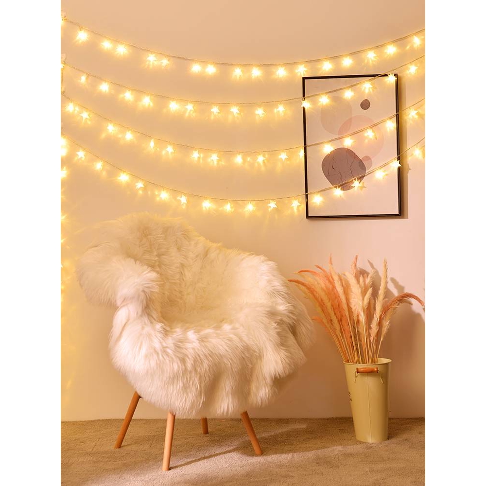 DÂY ĐÈN LED PIN USB BÓNG TRÒN CHERRY BALL SAO VÀNG NẮNG trang trí decor phòng ngủ ngoài trời 1.5M 3M