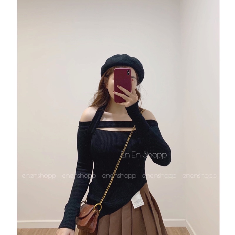 [ẢNH THẬT] Áo len trễ vai cutout (A445)