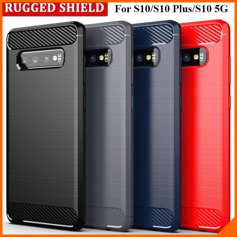 Ốp lưng dẻo Samsung Galaxy S10 / S10 Plus / S10 5G vân sợi cacbon chống sốc Rugger Amor