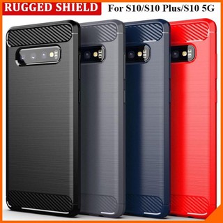 Ốp lưng dẻo samsung galaxy s10 / s10 plus / s10 5g vân sợi cacbon chống sốc rugger amor
