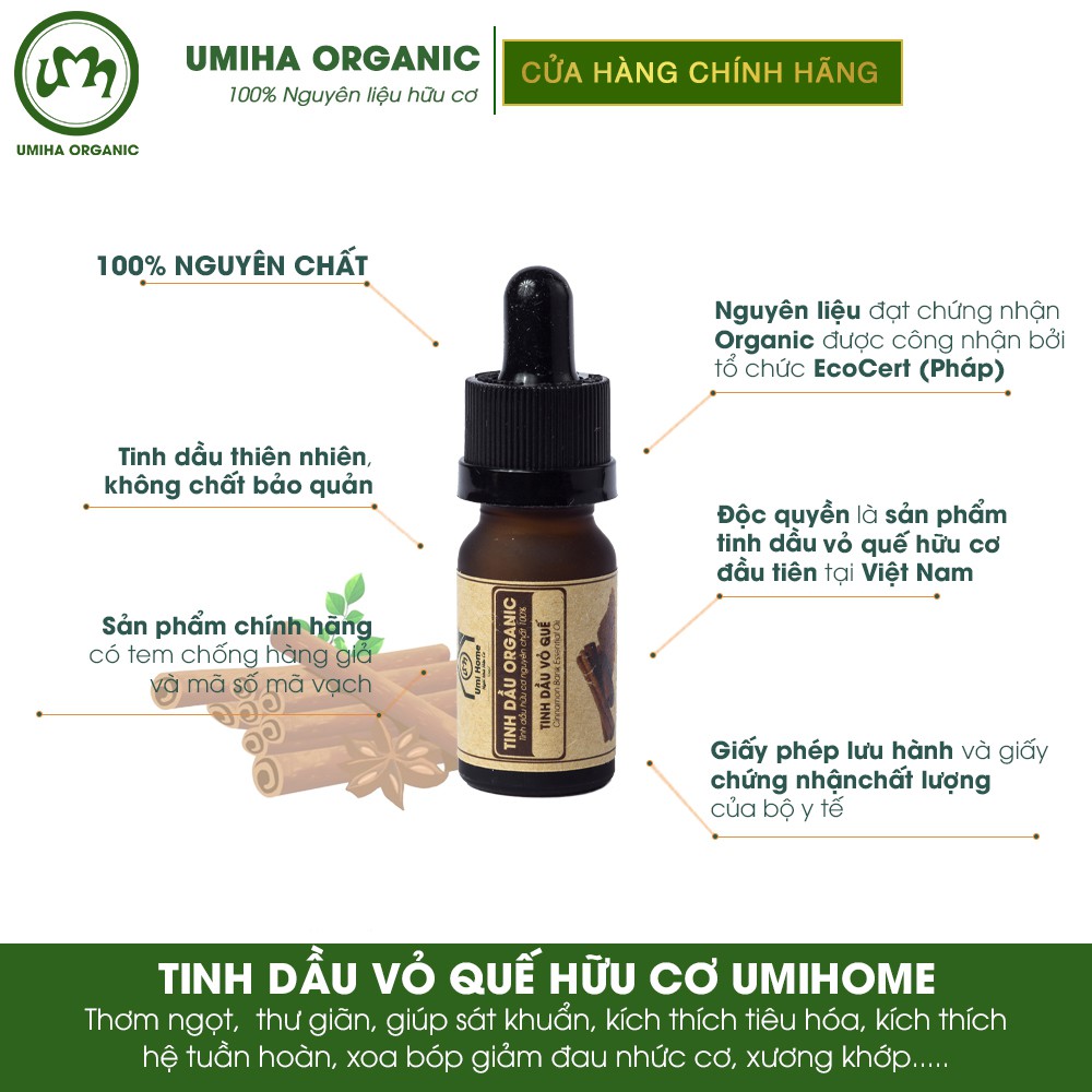 Tinh dầu Quế hữu cơ UMIHA nguyên chất | Cinnamon Essential Oil 100% Organic 10ml