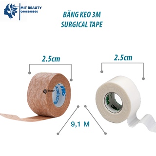 Băng keo giấy lụa 3M dùng trong nối mi, băng vết thương phẫu thuật thẩm mỹ 2.5cm 1.25cm Micropore