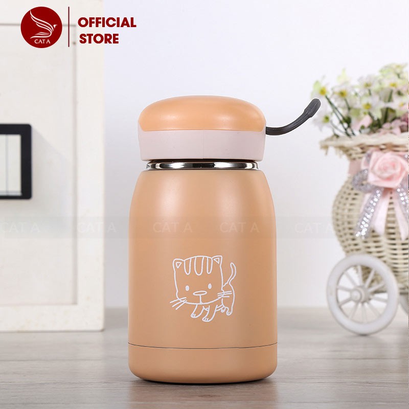 BÌNH NƯỚC GIỮ NHIỆT TRẺ EM LÕI INOX304 HÌNH CON MÈO CUTE- 4 màu dễ thương, an toàn tuyệt đối [ Dung tích 280ML ]