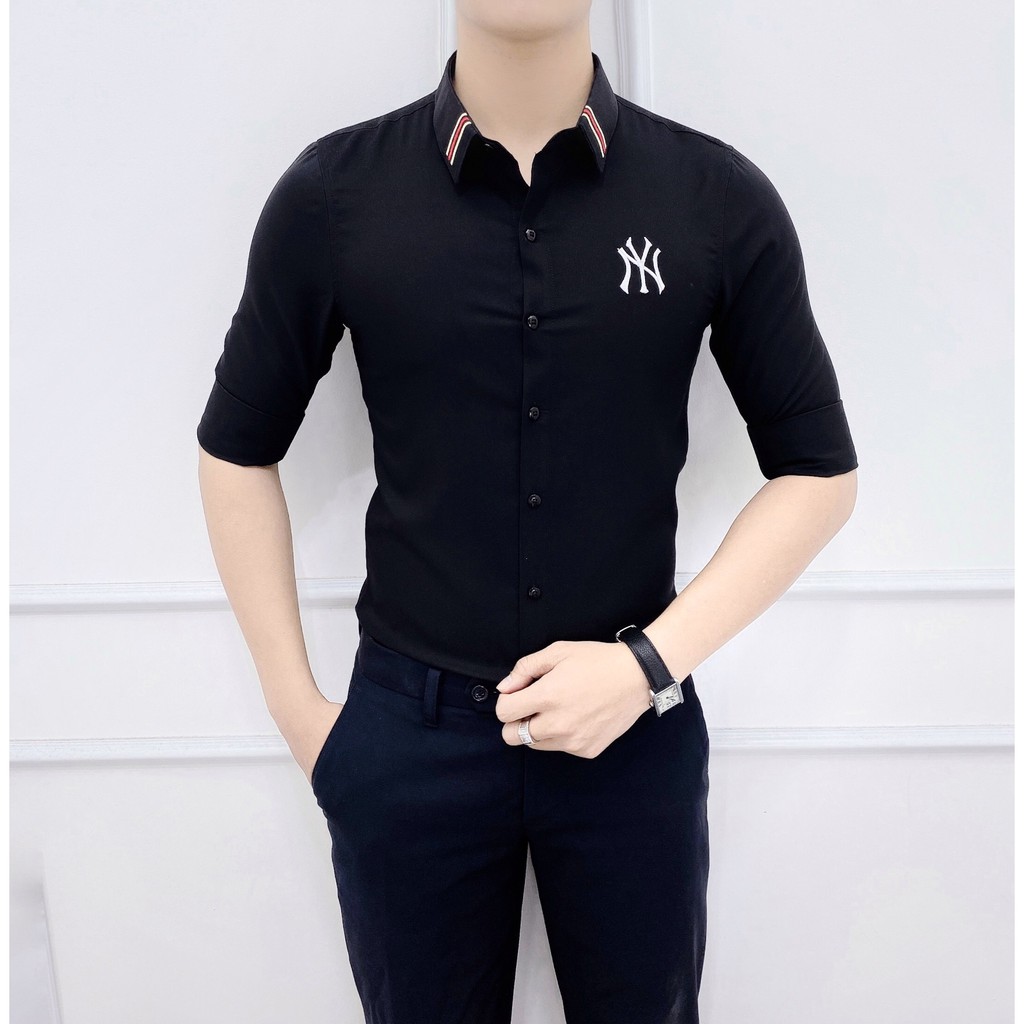 Áo Sơ Mi Trắng Nam Logo Thêu NY Chất Liệu Mền mịn
