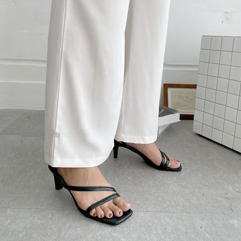 Giày SanDal Cao Gót Đế Nhọn Quai Mãnh, Sandal Quai Chéo 5 Phân, Cao Gót Quai Dây
