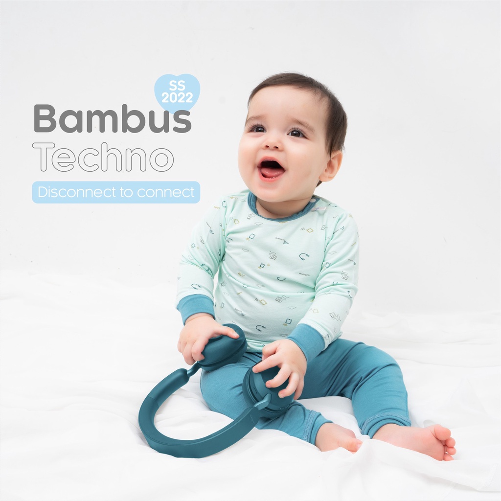 [CHÍNH HÃNG] Bộ quần áo dài tay cài vai Bambus Techno họa tiết trẻ em Bu
