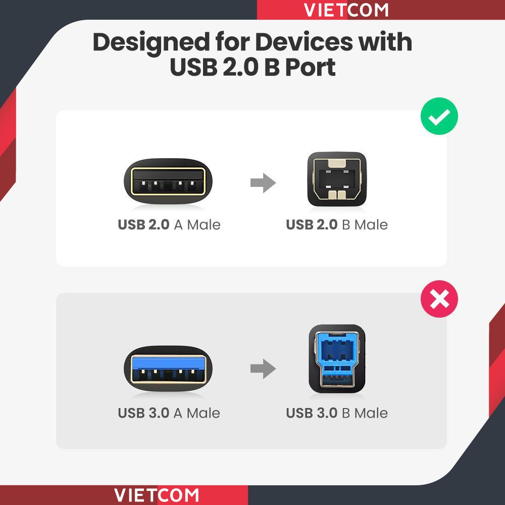 Cáp Máy In USB 2.0 - Mạ Vàng Chính Hãng Ugreen - Mã 10350 - 10351 - 10352