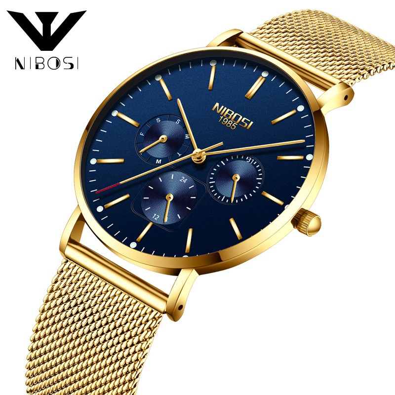 FREESHIP 99K TOÀN QUỐC_Đồng Hồ Nam NIBOSI 2323 Full Box - Dây Lưới Sơn Tĩnh Điện
