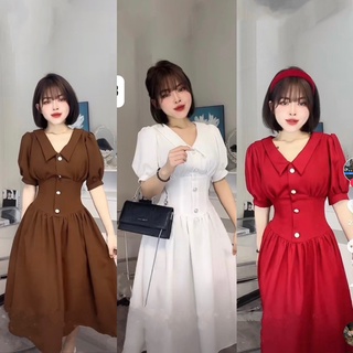 Váy sơ mi cổ nhọn chiết eo dáng xoè tôn dáng hàng loaii 1