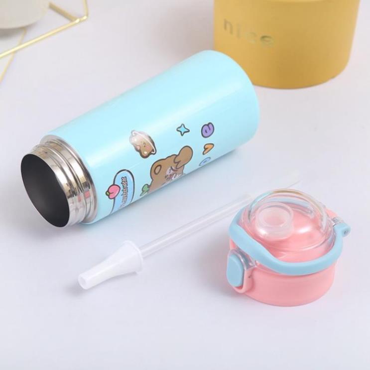 Bình giữ nhiệt nóng lạnh, dung tích  550ml, Nắp bật chống rò rỉ, Có ống hút, Inox 304 an toàn cho bé - TẶNG STICKER 2D