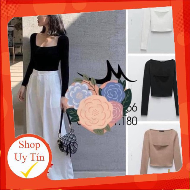 Áo Croptop Len ZIP Cổ Vuông Nữ ♥ Thun tăm dài tay, phông trơn body dáng suông ôm màu ĐEN | TRẮNG | NUDE Ulzzang HOT ♥