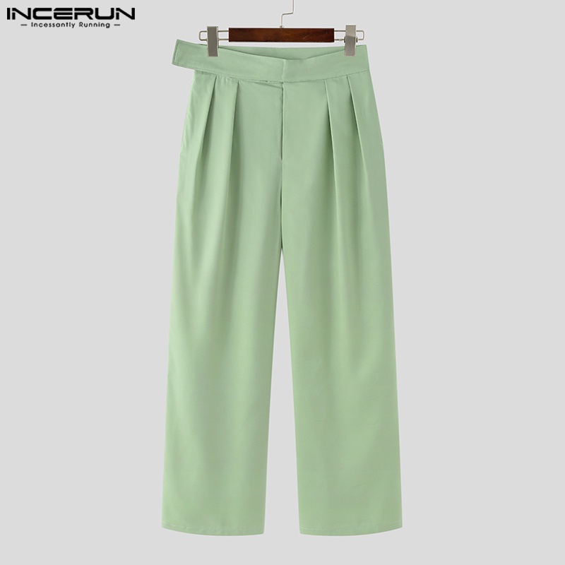 Quần baggy dài ống rộng INCERUN màu trơn lưng cao thời trang cho nam