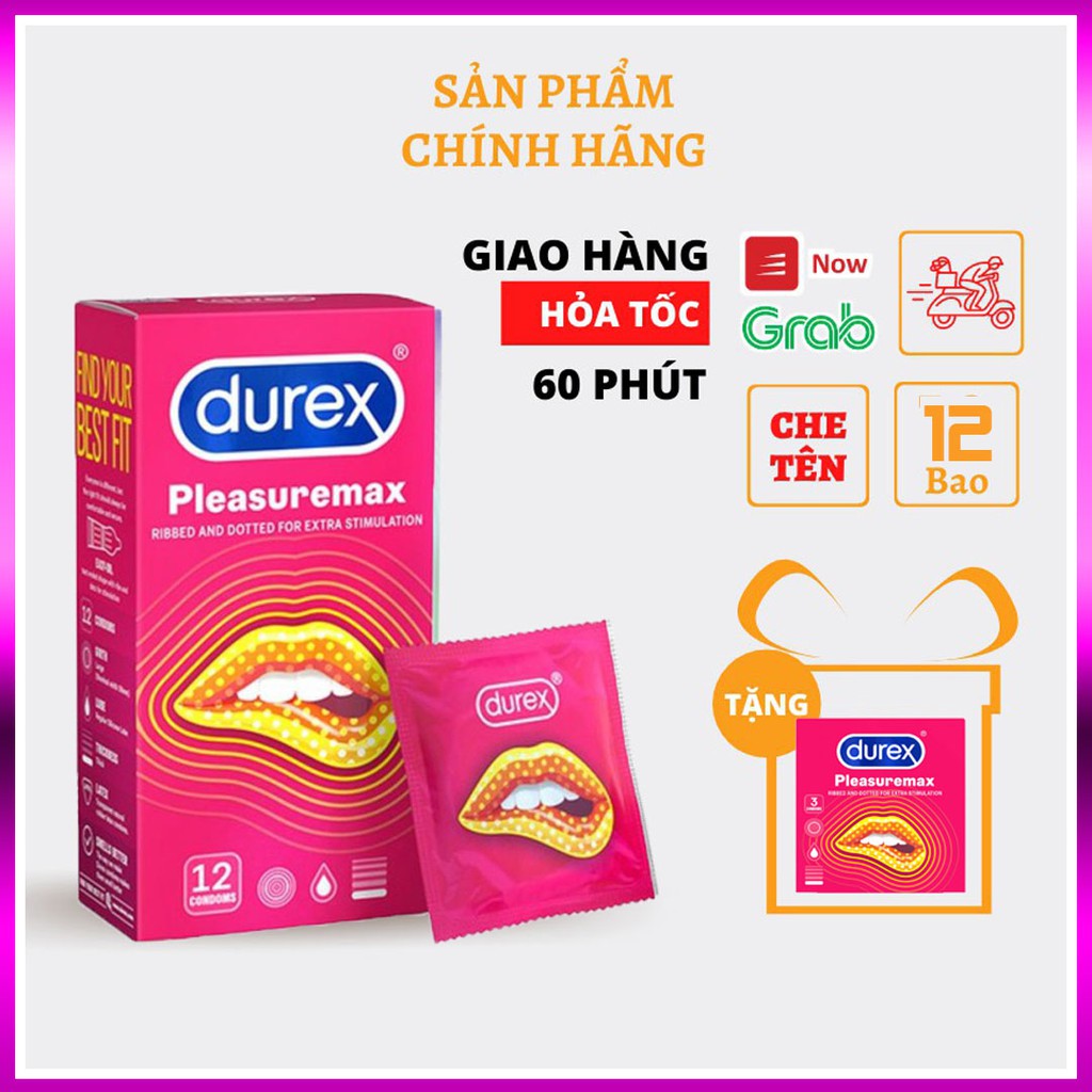 [Durex Pleasuremax] Bao Cao Su Durex Pleasuremax Chính Hãng Có Gai, Gân Giúp Tăng Cường Cảm Xúc Lên Đỉnh [CHE TÊN 100%]