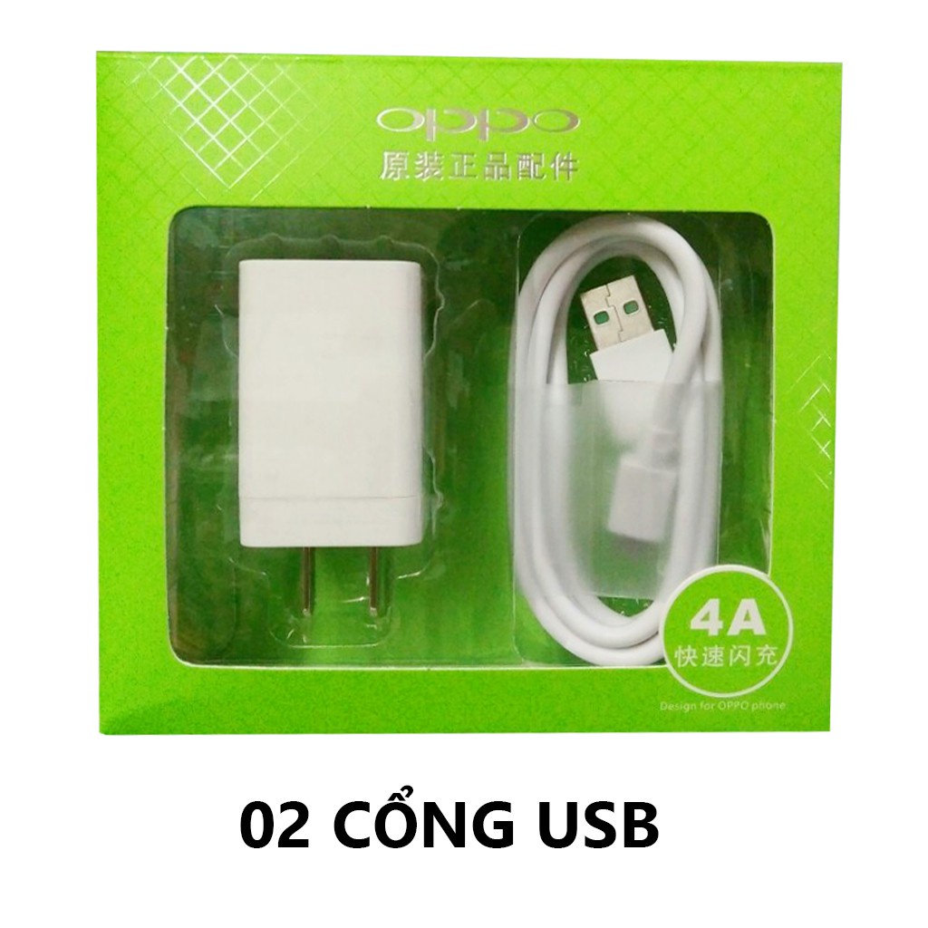 Bộ sạc Oppo 5V-4A  2 cổng USB hỗ trợ sạc nhanh, bộ sạc nhanh Oppo đầu Micro USB